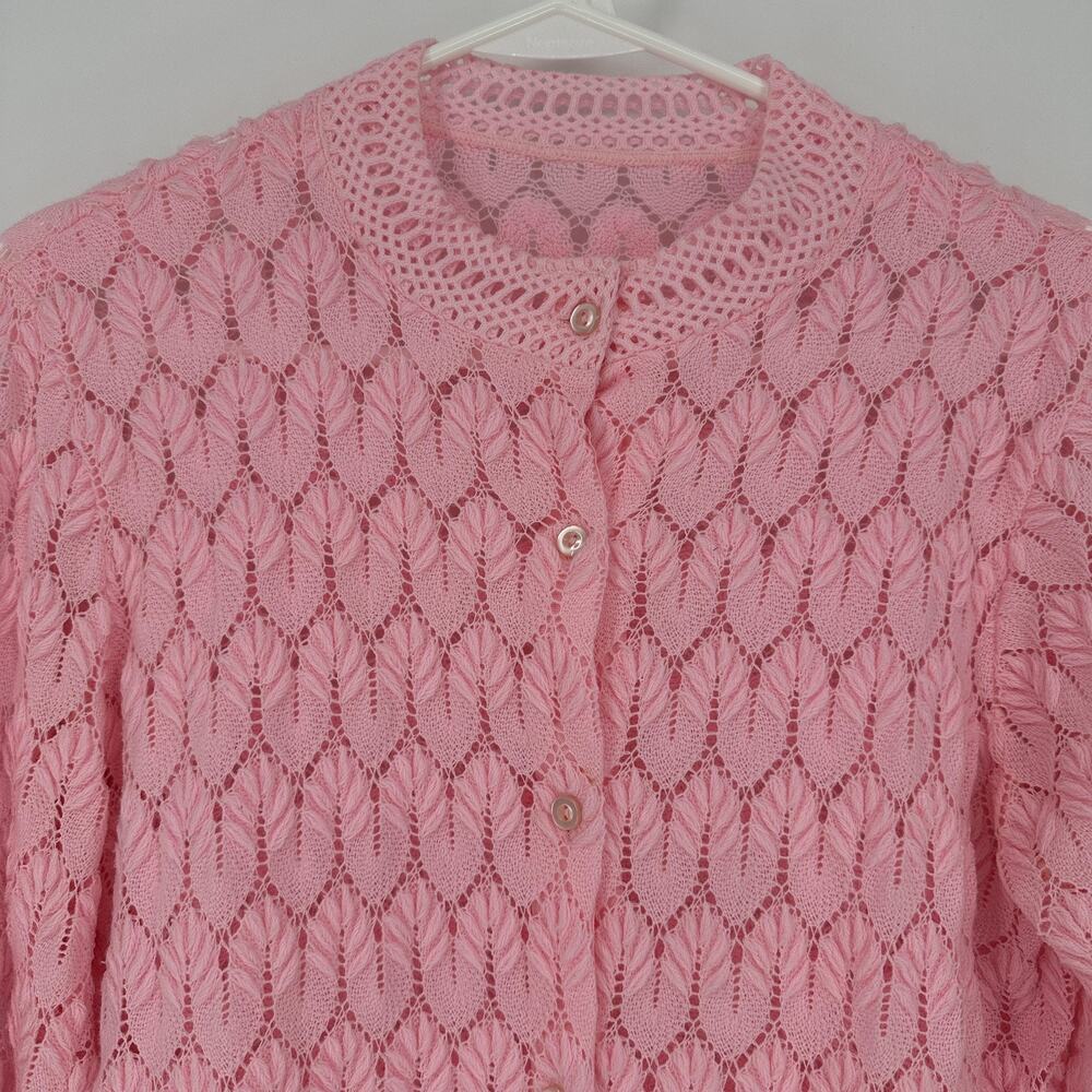Vintage Knit Cardigan Womens SMALL Lace Crochet Button Up Sweater 90s Retro - Picture 2 of 9